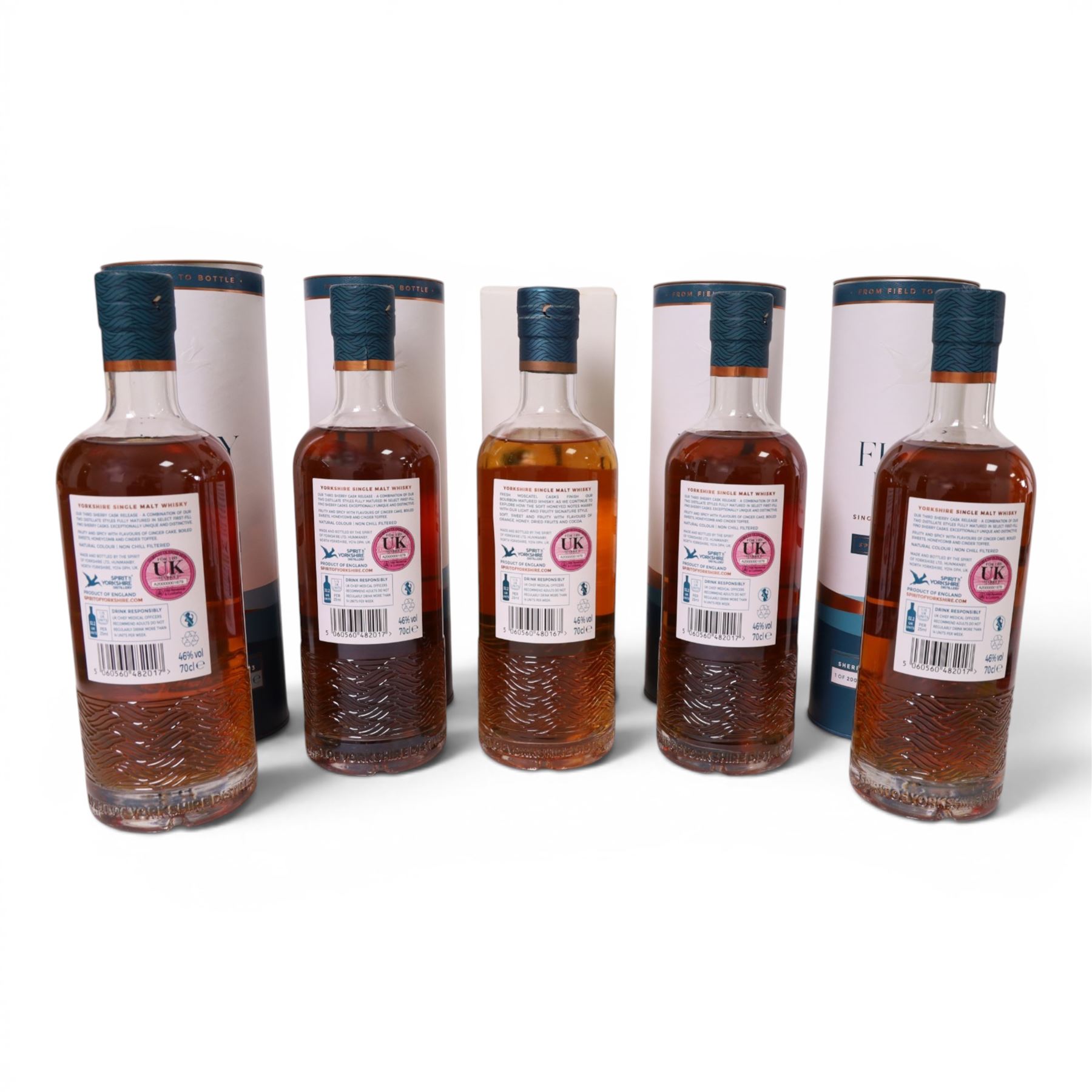 Sprit of Yorkshire Distillery, Filey Bay Sherry Cask Reserve #3 single malt whisky, 70cl 46% vol four bottles and Filey Bay Moscatel Finish Batch #2 single malt whisky, 70cl 46% vol