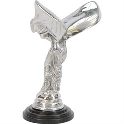 Reproduction Rolls Royce Sprit of Ecstasy car mascot, on circular black plinth, H35cm 