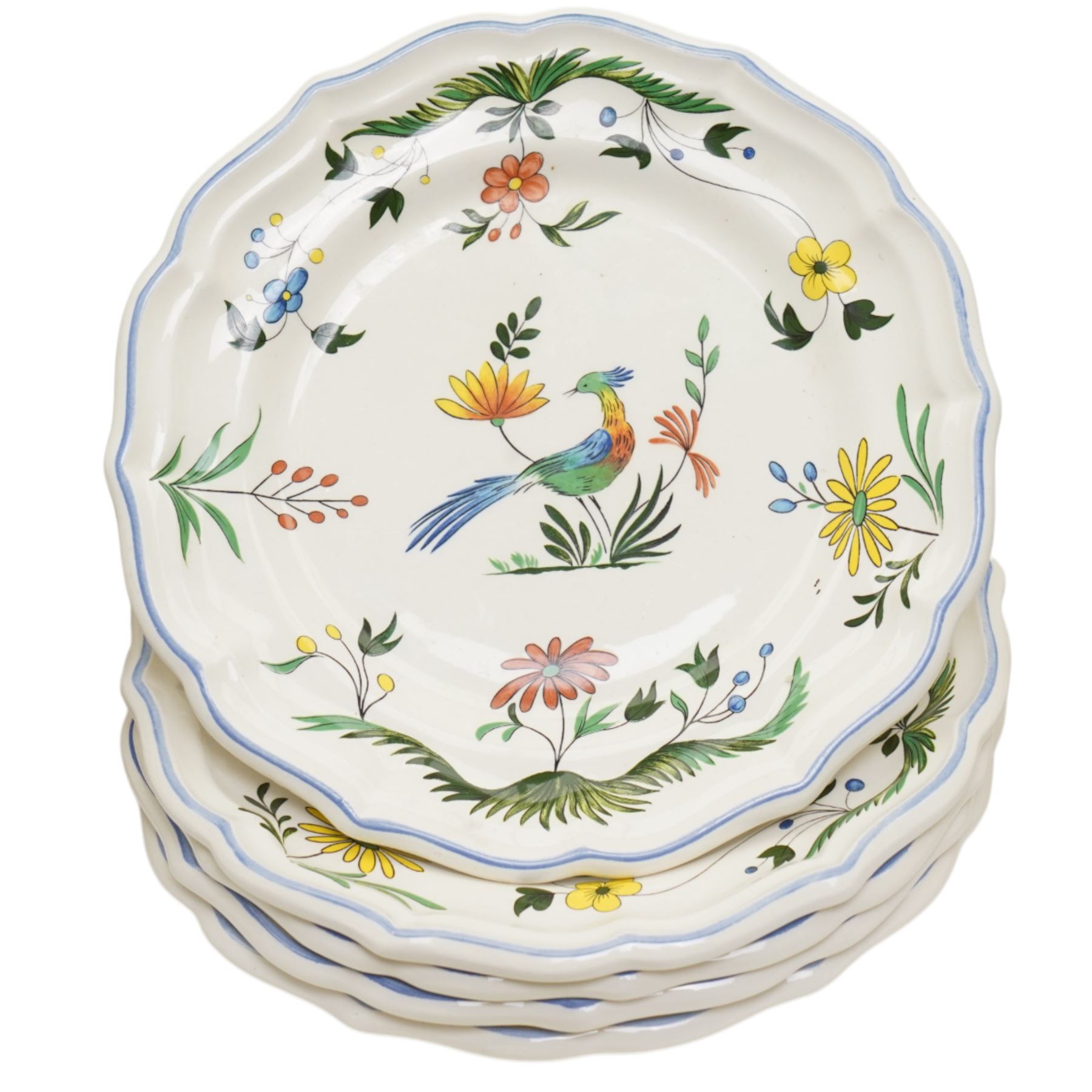Gien France 'Oiseaux De Paradis' pattern faience tea and dinner