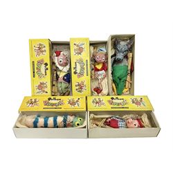 Pelham Puppets - five puppets comprising SL Perky, A6 Caterpillar, SL Wolf, two Enid Blyton characters SL Noddy and SL Big Ears; in original boxes (5) 