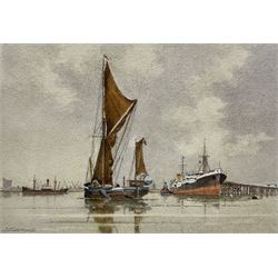 John Corke (British Contemporary): 'Off Saltend', watercolour signed, titled and dated 1955 on printed label verso 24cm x 35cm