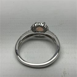 Silver opal and cubic zirconia cluster ring, stamped 925, boxed