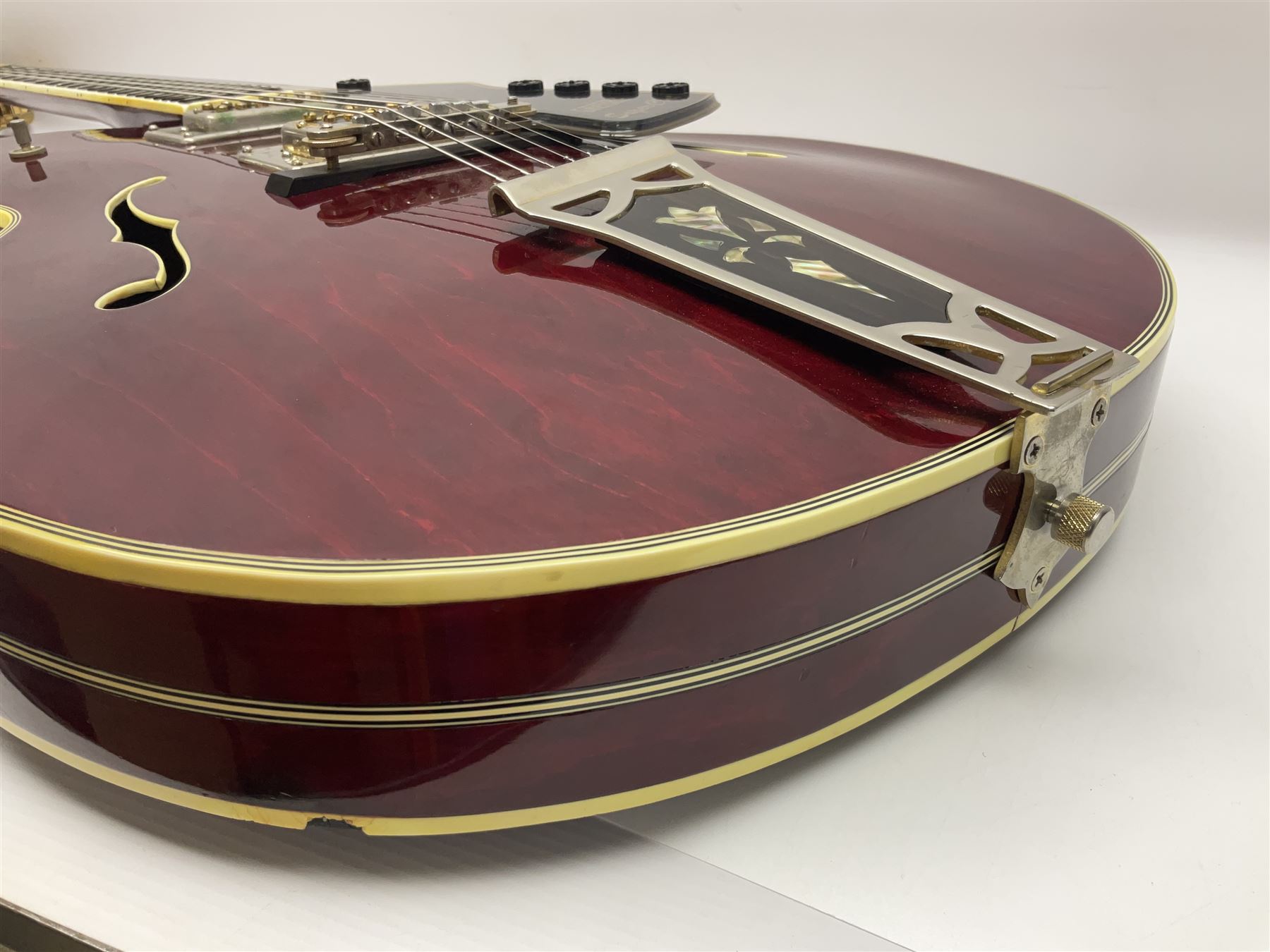 American Gretsch Super Chet semi-acoustic guitar, 1960s/70s, with 'pots' on scratch plate, serial no.5 2071, L111cm overall;  in original hard carrying case  