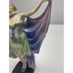 1930's Royal Doulton figure Butterfly Girl, by Leslie Harradine HN 1456, potted by Doulton & Co, with green stamp beneath, H16cm 