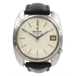 Bulova Accutron gentleman's stainless steel quartz wristwatch, No. 1-937535 watch, on black leather strap
