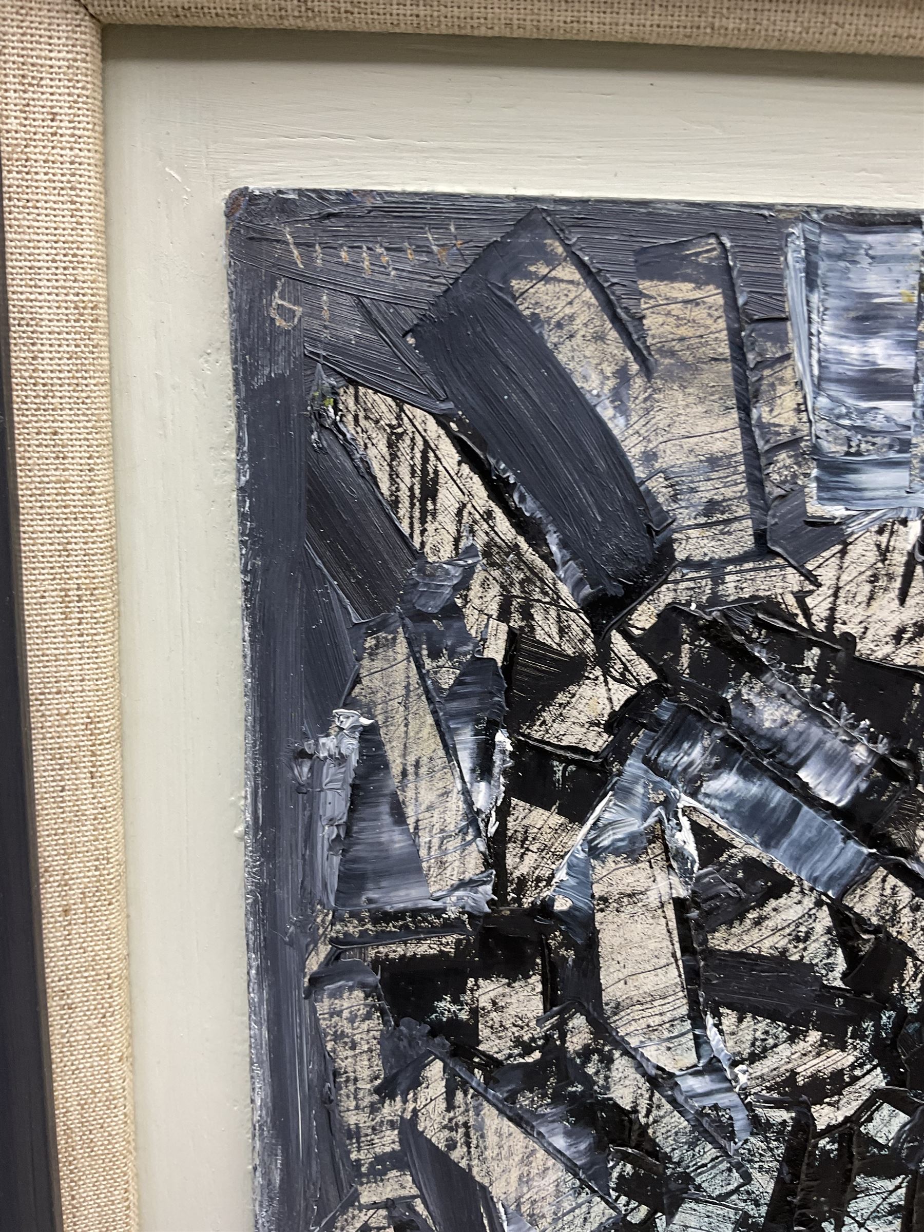 Roy Turner Durrant (British 1925-1998): 'Composition Blue', oil on board signed and dated '61, titled verso 30cm x 16.5cm 
Provenance: private collection, purchased Peter Wilson 27th November 2013 Lot 548