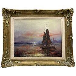 Continental School (20th century): Sailing Vessel at Sunset, oil on canvas unsigned 31cm x 40cm