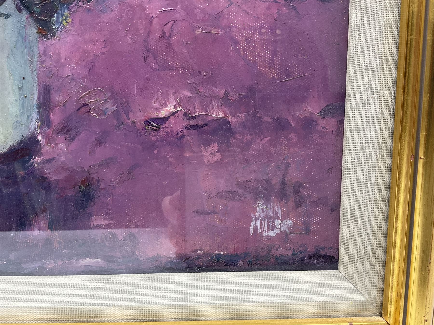 John Miller RSA PRSW (Scottish 1911-1975): 'Staffordshire Figure and Pansies', oil on canvas board signed 48cm x 59cm 
Provenance: with Christie's Scotland, 17th April 1991, Lot 119