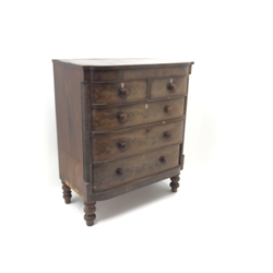  Victorian mahogany chest fitted with two short and three long drawers, turned supports (W1107cm, H125cm, D55cm), early 20th century mahogany sideboard, raised back, three drawers flanked by two drawers, acanthus carved cabriole legs on ball and claw feet (W183cm, H129cm, D60cm) and a wall hanging mahogany corner cupboard, two doors, single drawer (W90cm, H112cm, D43cm) (3)  