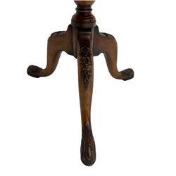 Georgian style mahogany occasional table, oval banded top, turned column on splayed supports carved with bell flowers and acanthus cartouche 