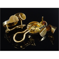  Pair of 18ct gold diamond crescent ribbon ear-rings circa 1950, stamped 750 in original Mallett box  
