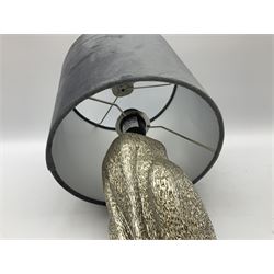 Hare table lamp, silvered with grey velvet shade, H50cm
