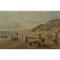Kate E Booth (British fl.1850-1898): 'Cleaning the Boat', watercolour signed and titled 34cm x 51cm