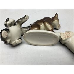 Collection of Russian Lomonosov USSR animal figures, to include  lynx, tiger, red panda, sealion, panada, etc 