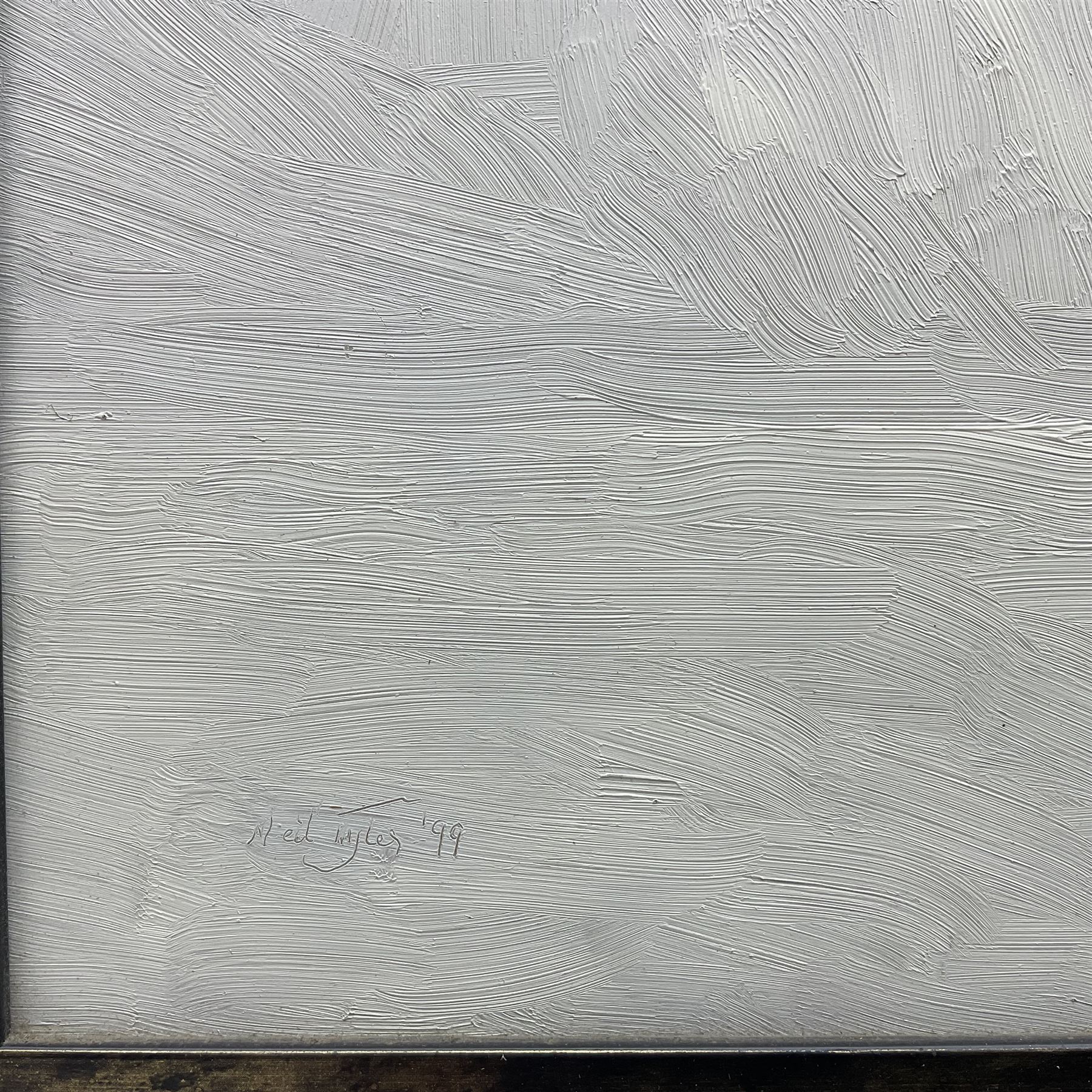 Neil Tyler (British 1945-): Still Life of Yellow Roses, oil on panel signed and dated '99, 43cm x 46cm