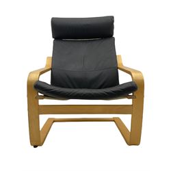 IKEA Poang cantilever armchair, black leather upholstery