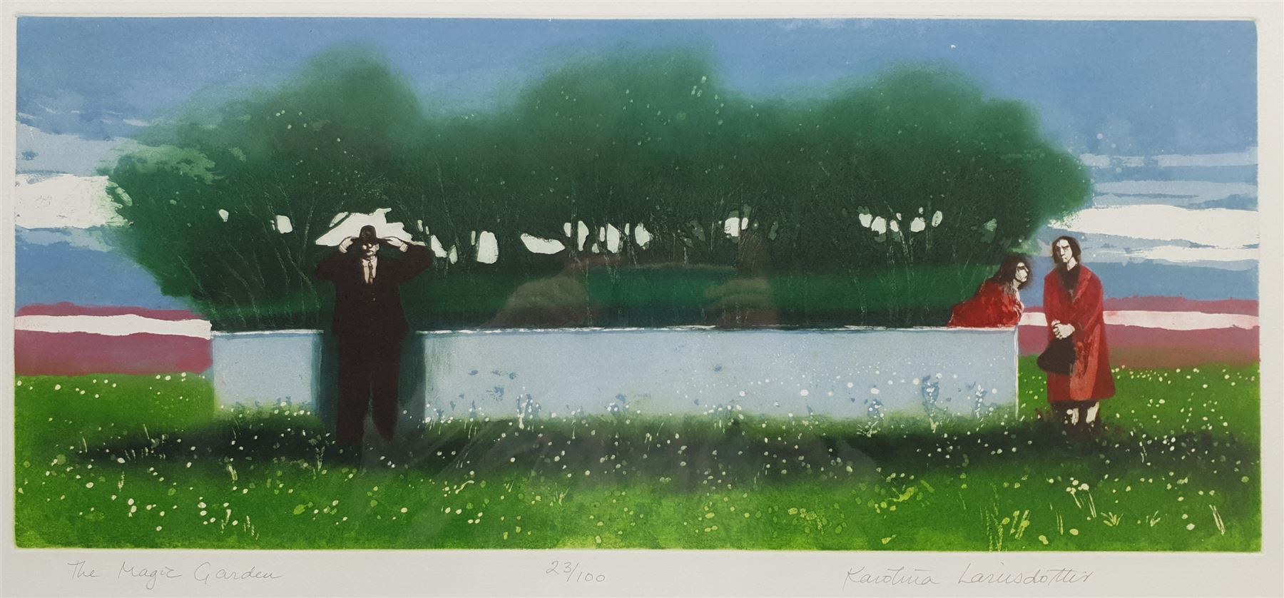 Karólína Lárusdóttir (Karolina Larusdottir) (Icelandic 1944-2019): 'The Magic Garden', coloured etching with aquatint signed titled and numbered 23/100, 57cm x 24.5cm with full margins (unframed)