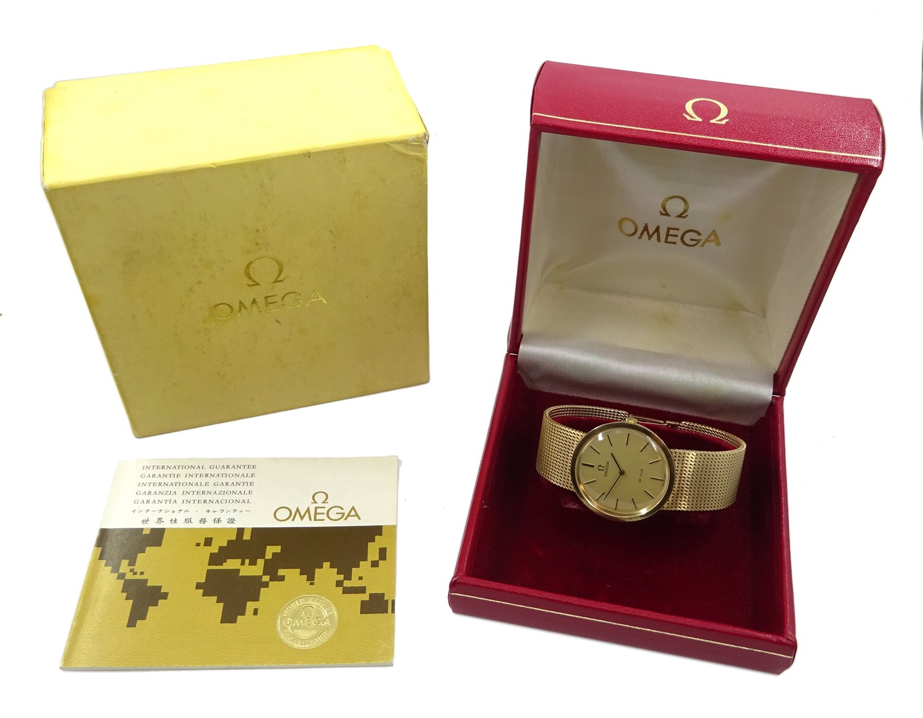 Omega De Ville gentleman's 9ct gold bracelet wristwatch, London 1973, No.35268008, boxed with papers