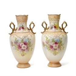 Pair of early 20th century S Fielding & Co. Royal Devon blush ivory ground vases, H38cm