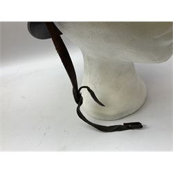 WW2 French M-26 Adrian Pattern Steel Helmet, original olive drab paint finish; flaming grenade badge to the front signifying issue to an Infantry regiment; original leather liner and leather chinstrap; and WW2 Dutch steel helmet with liner and chin strap (2)