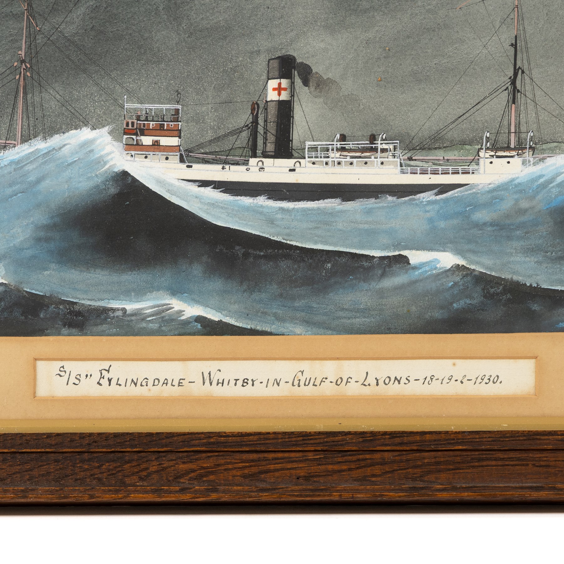 English School (20th century): 'SS Fylingdale Whitby in Gulf of Lyons - 1930', watercolour unsigned, titled on the mount 26cm x 45cm