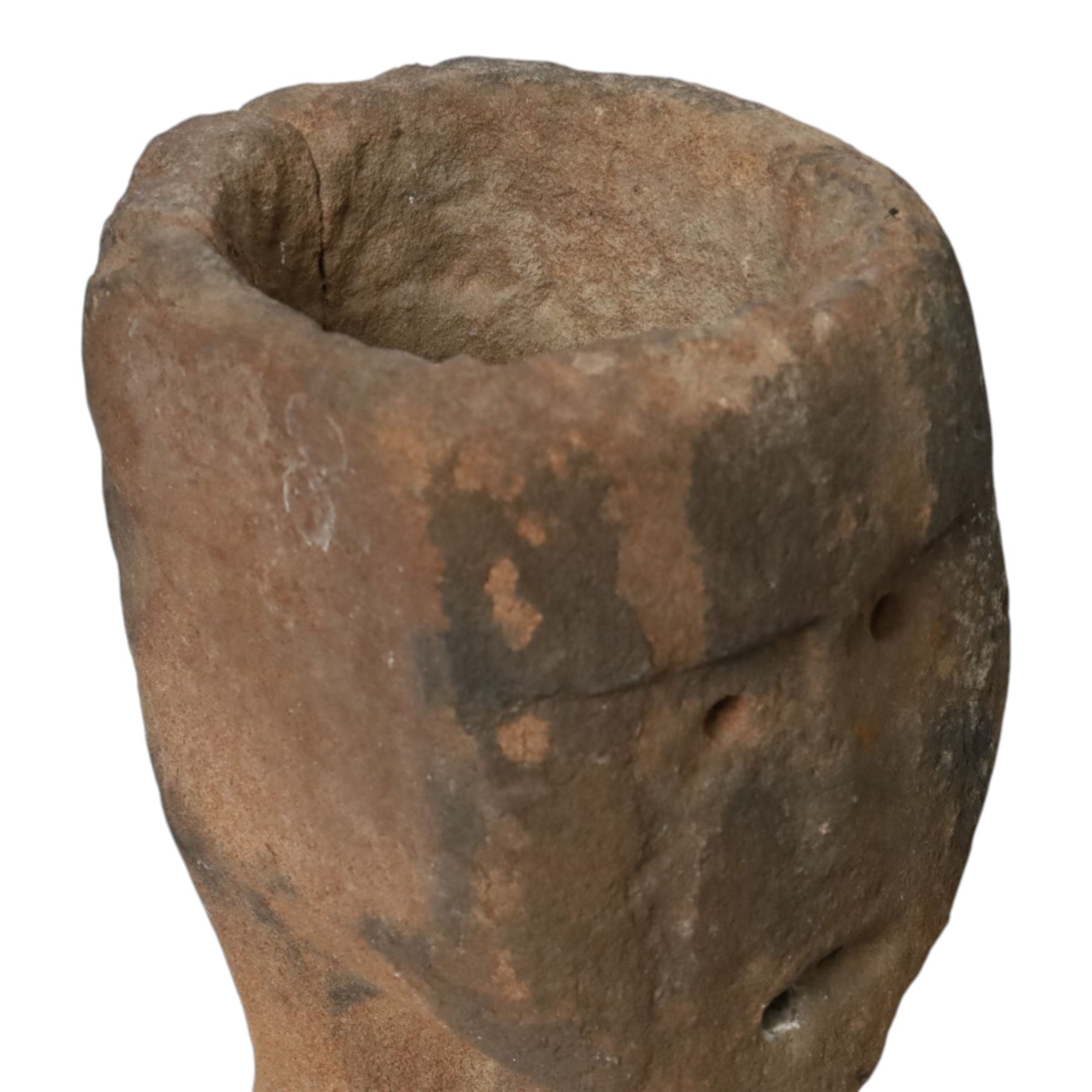 Sandstone carving, modelled as a stylised anthropomorphic head with simple facial features, H30cm