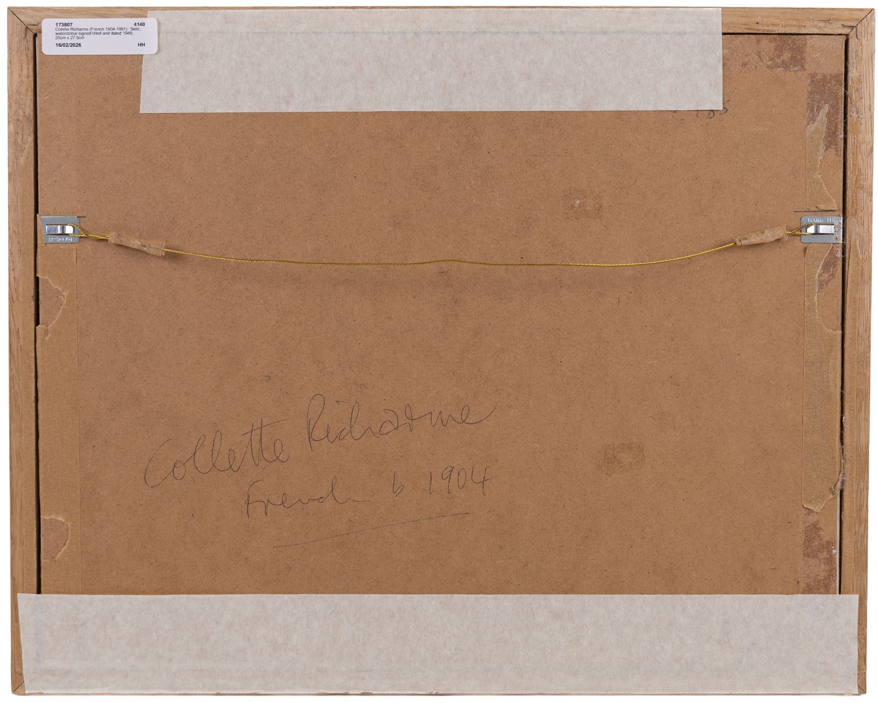 Colette Richarme (French 1904-1991): 'Sete', watercolour signed titled and dated 1949, 20cm x 27.5cm