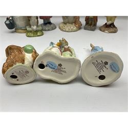 Sixteen Royal Albert Beatrix Potter figures, including Poorly Peter Rabbit, Jemima Puddle Duck and Squirrel Nutkin etc, all boxed together with a Beswick Beatrix Potter Jeremy Fisher miniature jug and four Beswick Wind in the Willows figures 