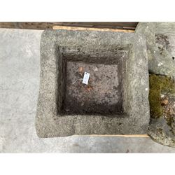 19th century square stone trough, D shaped trough and a small rectangular trough