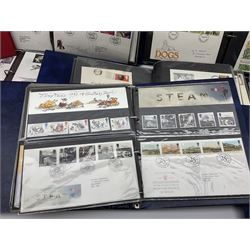 Mostly Great British first day covers, some with special postmarks, from the 1960s to the early 2000s and a small number of Queen Elizabeth II usable postage stamps, housed in eleven ring binder folders