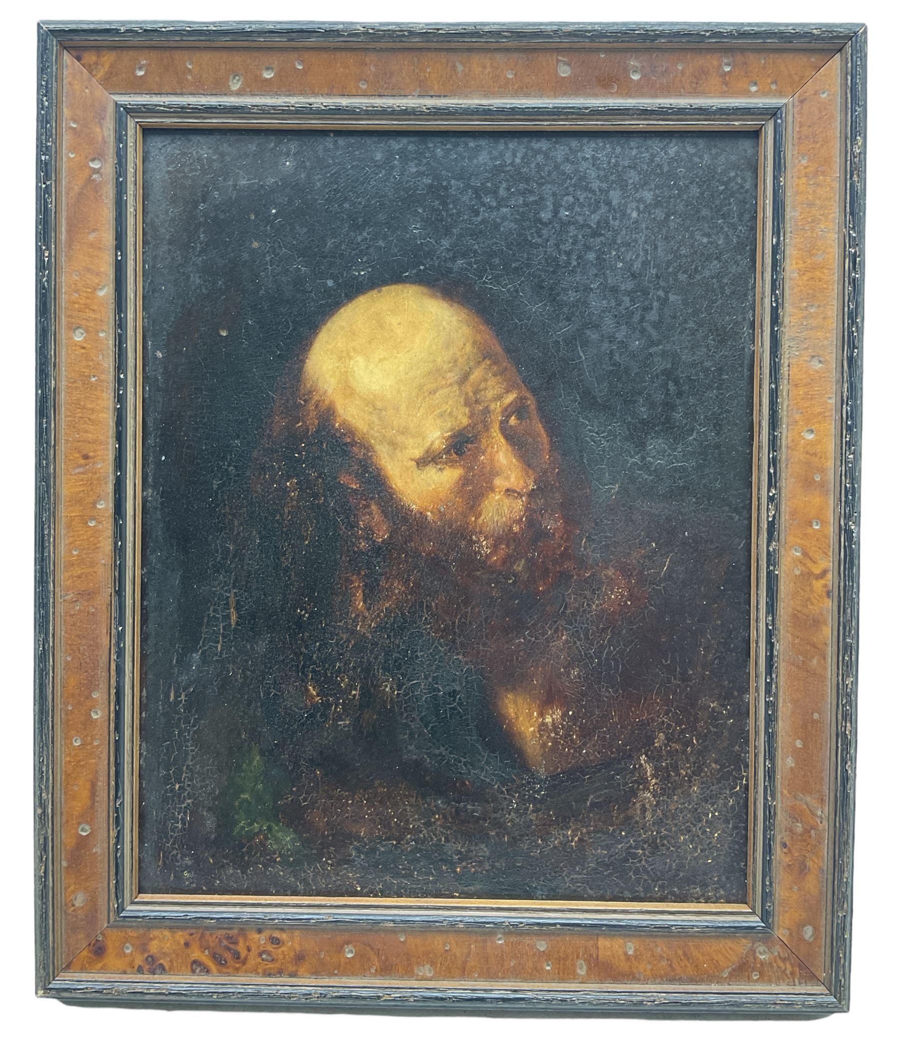 After Christian Wilhelm Ernst Dietrich (German 1712-1774): Head and Shoulders Portrait of Bald Bearded Man, 20th century oil on board unsigned 24cm x 20cm