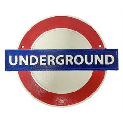  London Underground painted cast metal wall plaque, D24cm