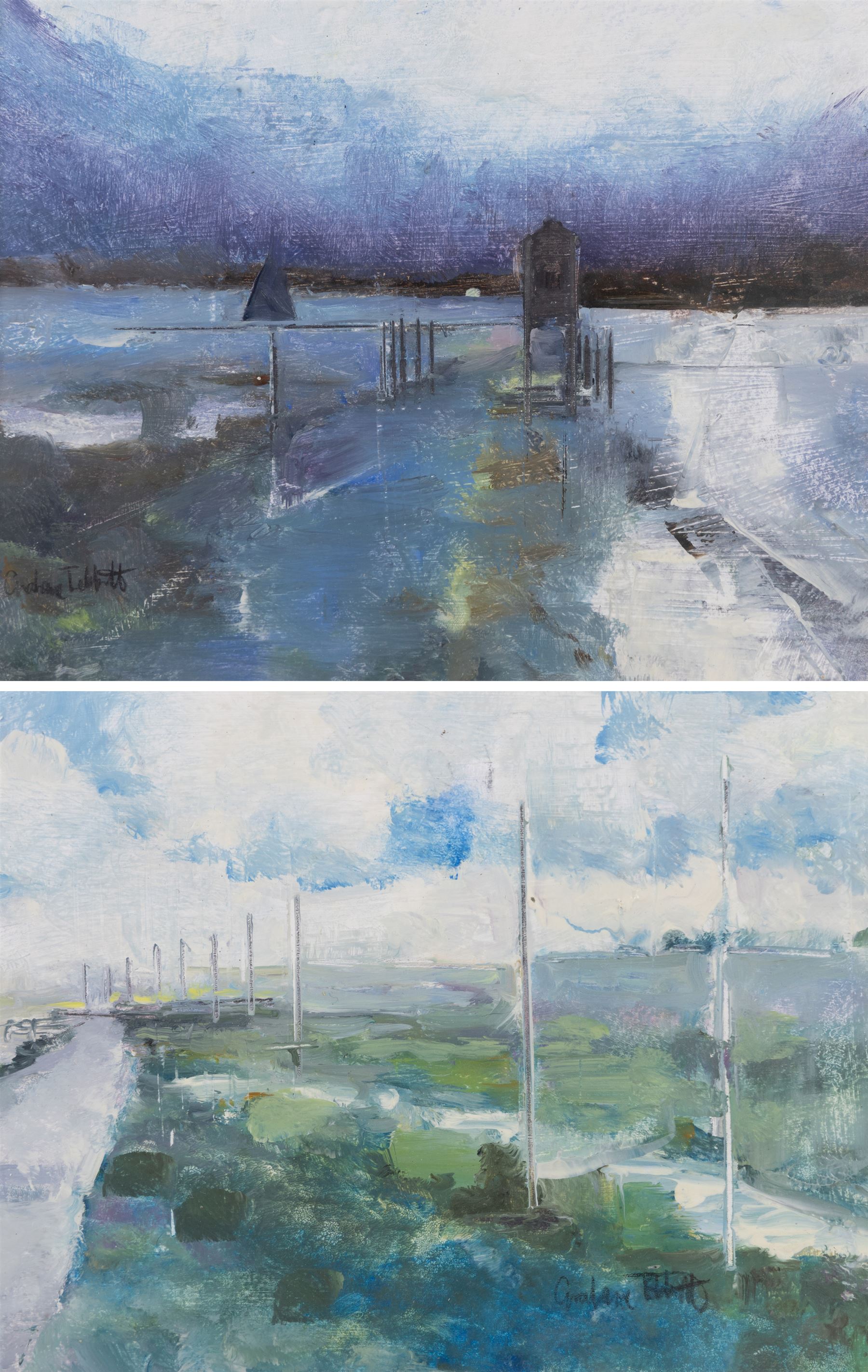 Grahame Tebbutt (British Contemporary): Towards the Sea, pair oils on board signed 18cm x 23cm (2)