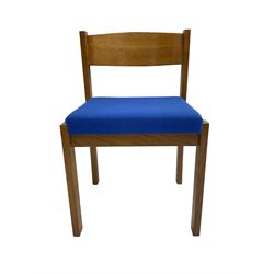 Set of six light oak chairs, upholstered blue seats (6)