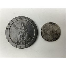 George II 1758 shilling and George III 1797 cartwheel twopence coin