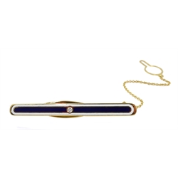 Victor Mayer for Faberge 18ct gold, blue and white enamel tie clip, set with a single diamond, limited edition No.2/300, reference No. F-1245 BW, stamped 750, boxed with certificate of authenticity