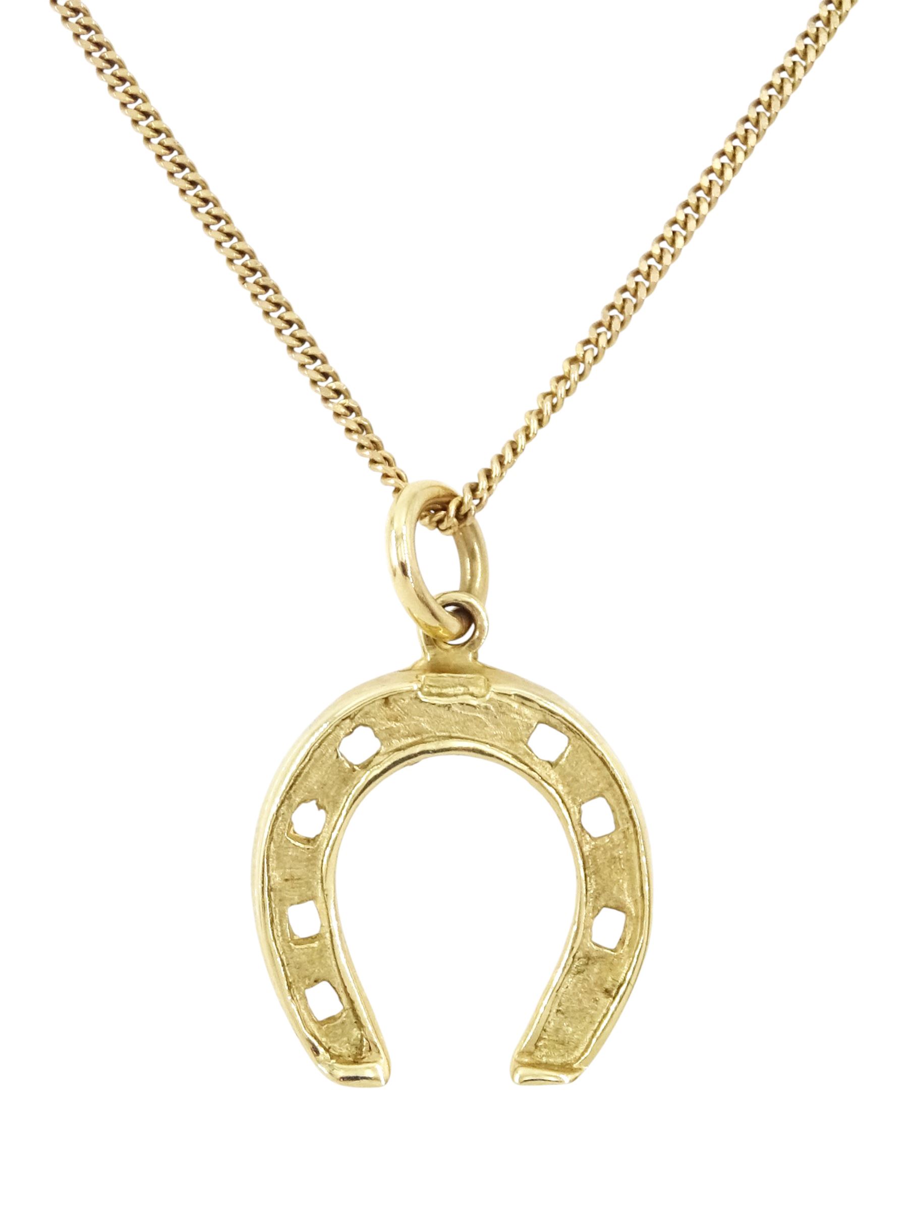 9ct gold horseshoe pendant necklace, hallmarked