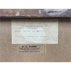 Dame Ethel Walker DBE ARA (British 1861-1951): Seascape Study with Seagulls, oil on canvas laid on board unsigned, old attribution and title label verso along with Whitley Bay framer's label 26cm x 39cm 
Notes: probably a view at Robin Hood's Bay, where Walker had a cottage.