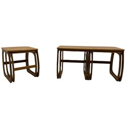 Nathan - teak Long John nest of tables and a singular nest of tables 