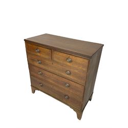 Early 19th century oak chest, fitted with two two short and three long graduating drawers, on bracket feet