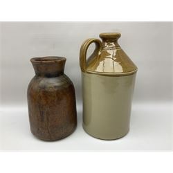 Large Doulton Lambeth stoneware jar together with other stoneware flagon, jar and bottles, and wood flagon