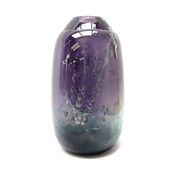 A heavy gauge amethyst Art Glass vase, of ovoid form with internal air bubble decoration, indistinctly signed beneath, H24cm