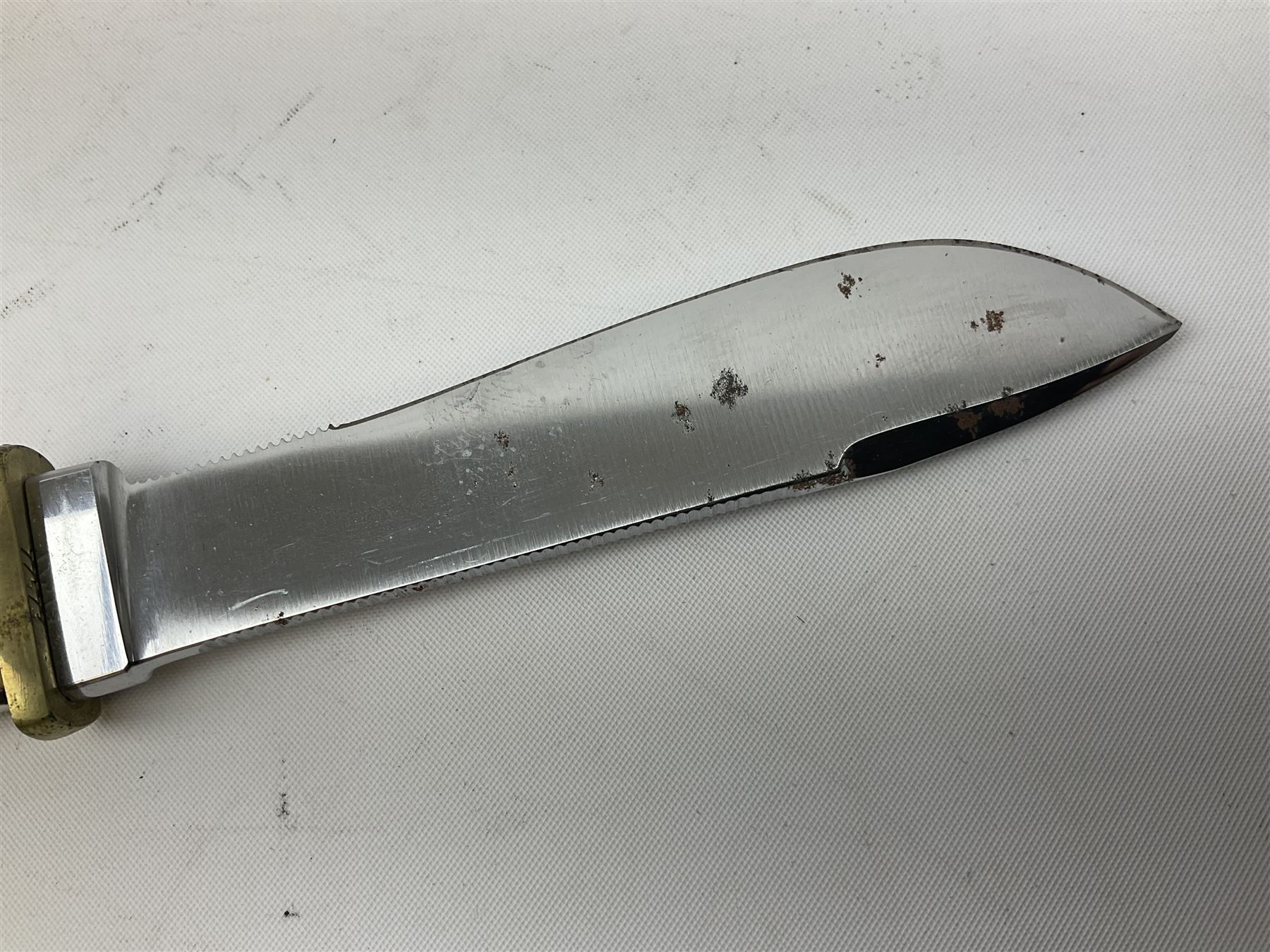 German Puma Hunter's-Pal knife, the 10cm steel blade marked model 6397, serial No.72573 to guard, fixed blade, antler scales; in original hard plastic case with paperwork and guarantee label; with brown leather sheath marked Puma L22.5cm overall