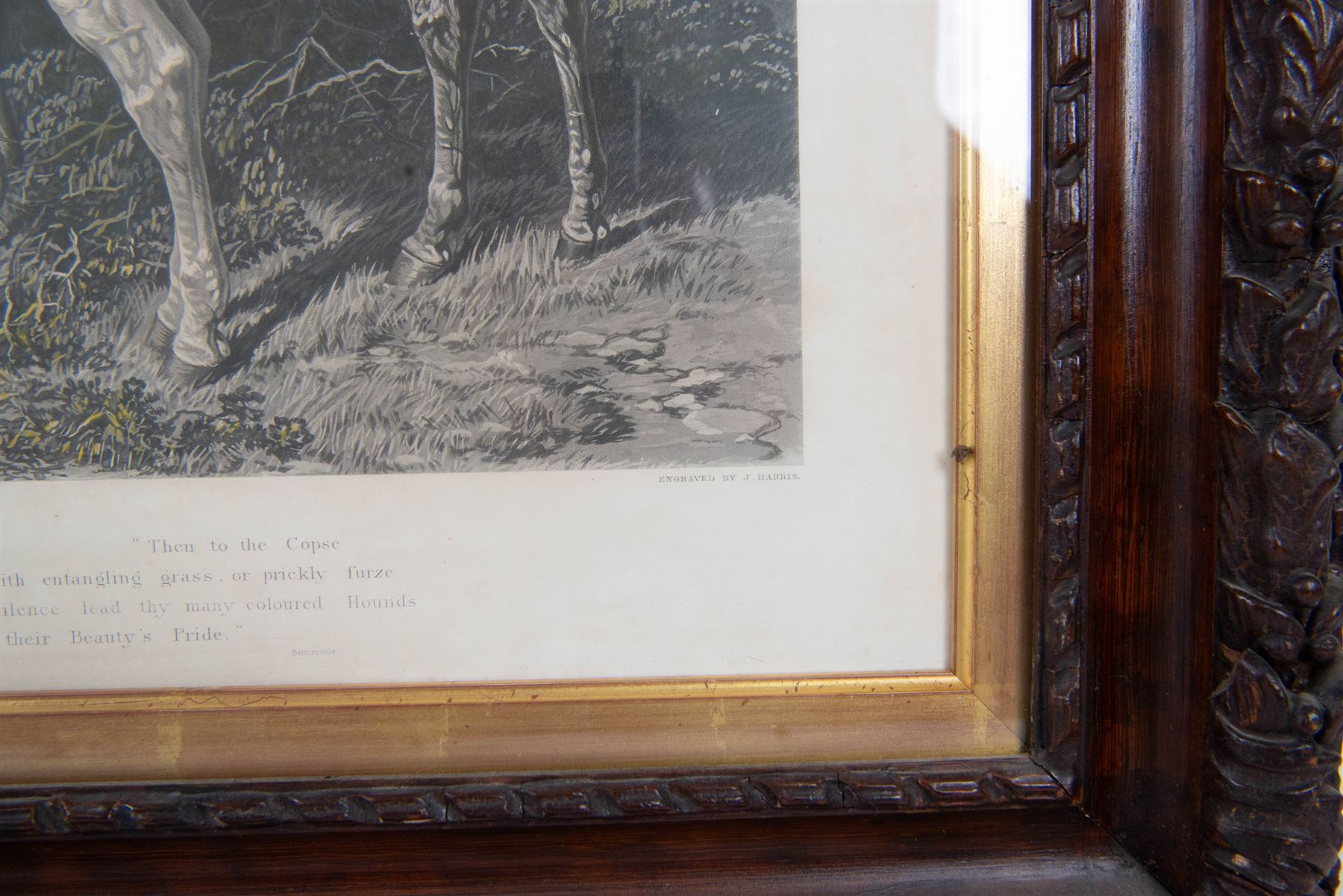 John Frederick Herring Senior (British 1795-1865): 'Fox Hunting - The Meet, The Find, The Run, The Kill',  set of four elephant folio aquatints by J. Harris, from Fores's National Sports, housed in ornate carved frames, aquatints 63cm x 114cm, overall size 88cm x 140cm (4)