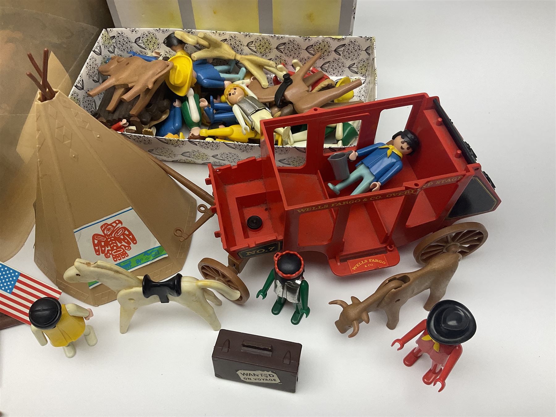 Collection of Playmobile Cowboys and Indians plastic figures, teepees, covered wagon etc
