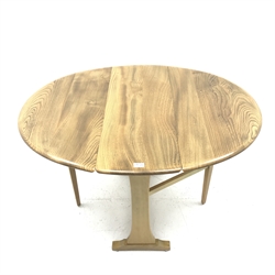 Ercol light elm narrow drop leaf table, shaped supports, W107cm, H72cm, D84cm