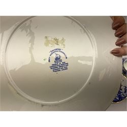 Spode Italian pattern bowl, with blue print beneath, together with a Spode Blue Tower pattern cake plate, and  other blue and white wares to include Wedgwood, Burleighware etc