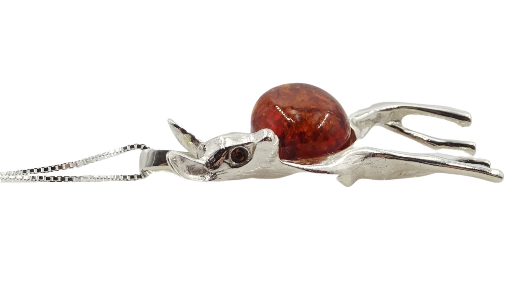 Silver amber Bambi pendant necklace, stamped 925