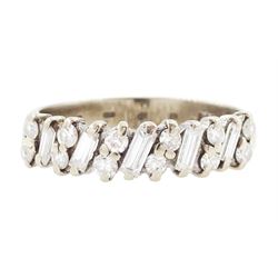 18ct white gold diamond half eternity ring, five baguette cut diamonds, each spaced by two...