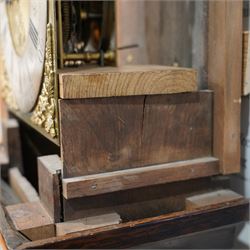 Jonas Barber of Winster (Westmoreland), provincial mid-18th century ash and oak cased 30-hour longcase clock, hood with a flat pediment, square hood door and attached pilasters, trunk with a full length shaped door on a square plinth with an applied skirt, brass dial with cast cherub spandrels, plain dial centre with date aperture and steel hands, silvered chapter ring engraved with Roman numerals, five minute Arabic's, quarter hour and minute tracks with half-hour markers, chain driven countwheel striking movement striking the hours on a bell. With weight and pendulum.
